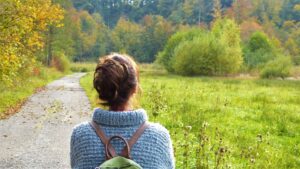 A woman walking in Northumberland