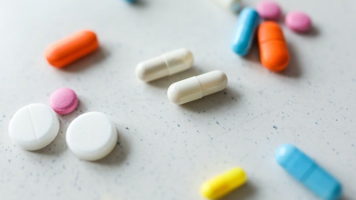 pills on a grey background