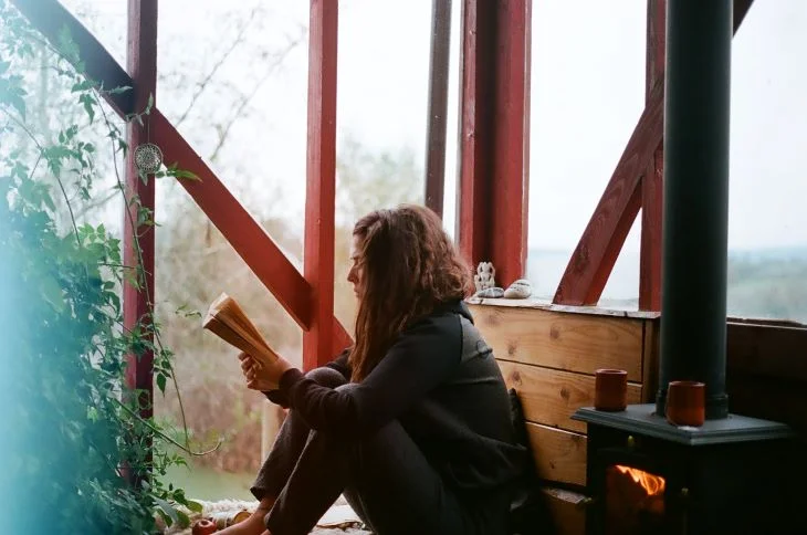 A young woman reading