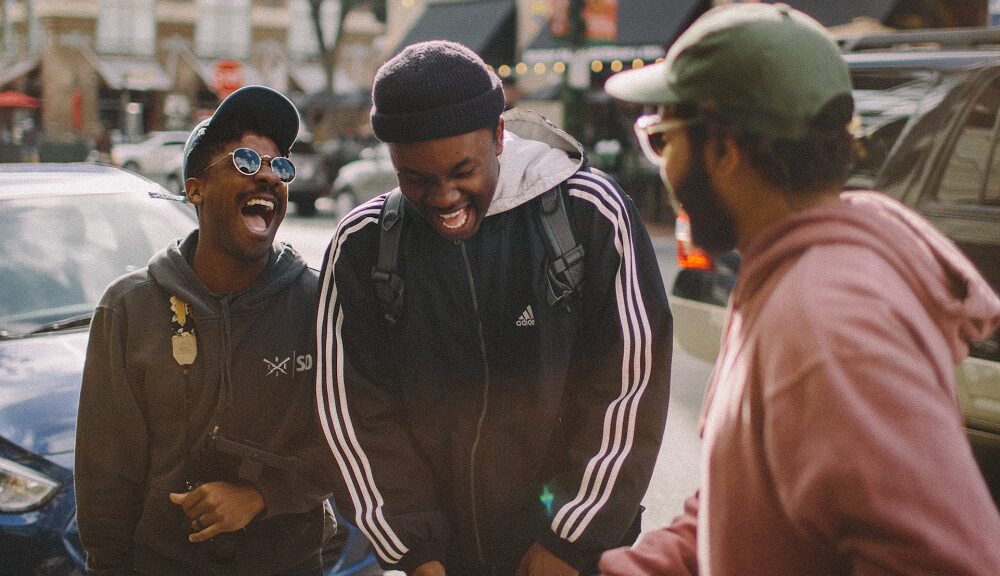 A group of men laughing