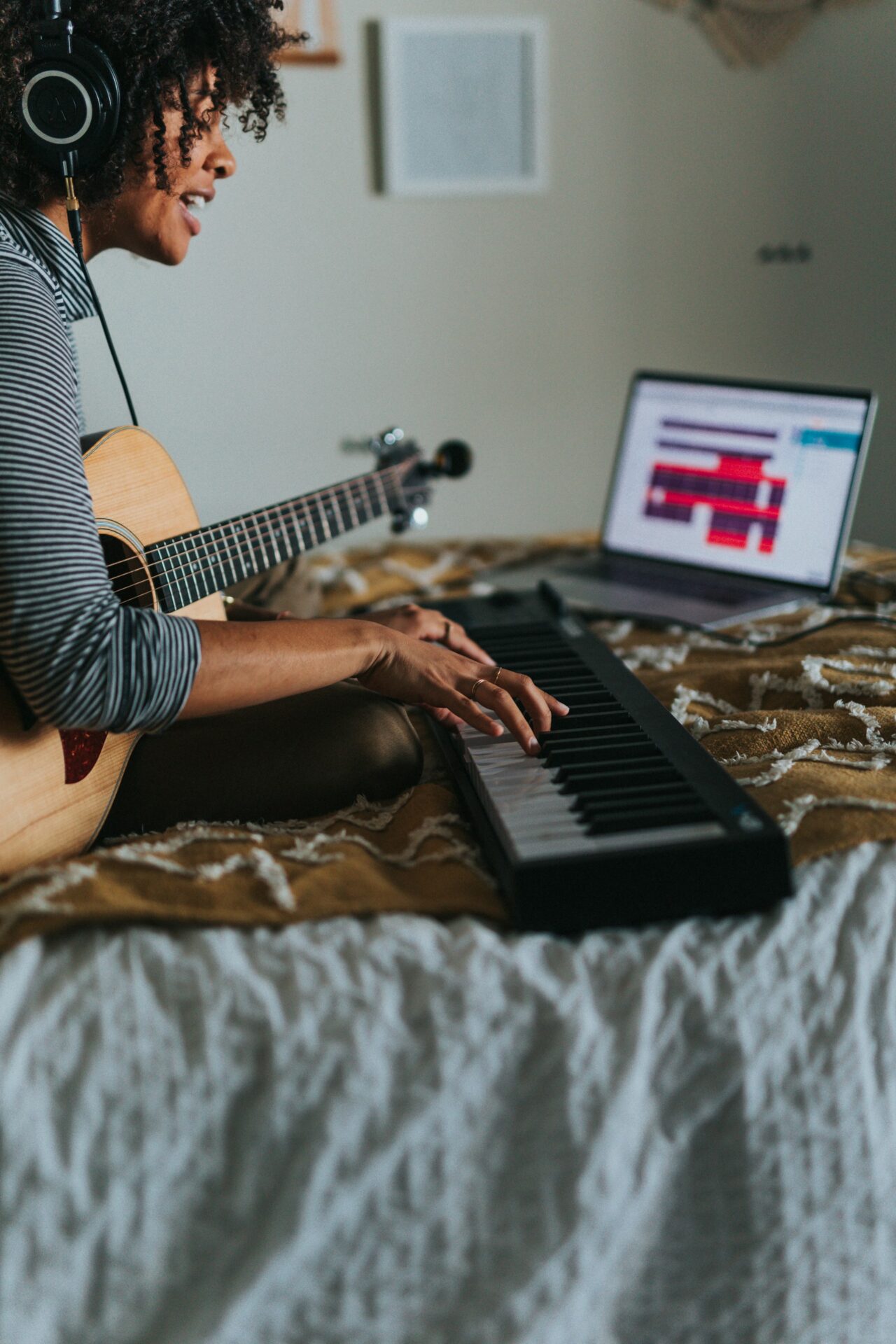 Person engaging in music therapy during holistic treatment for addiction